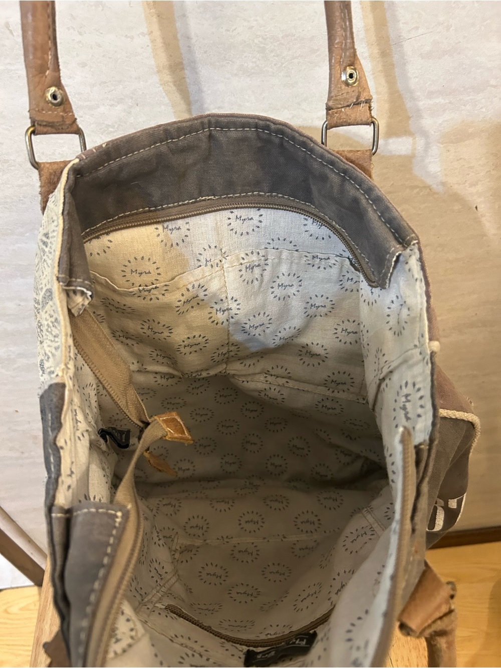 Myra Bag Upcycled Canvas and Leather Tote Bag - Picture 13 of 15